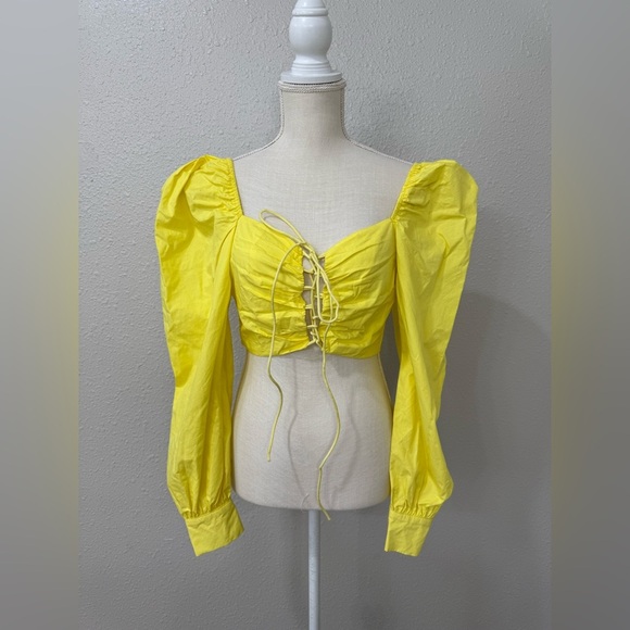 Anthropologie Tops - The Modern Day Collection Yellow Puff Sleeve Corset Crop Top Size S